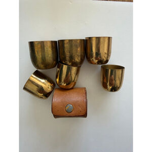 CROSS Gold brass 6 stacking shot glass Set with Brown Leather Case
